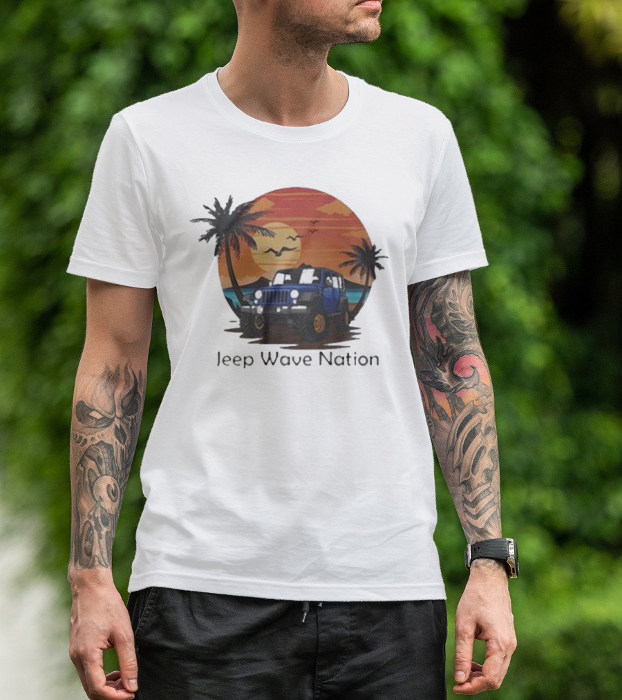 Jeep Wave Nation Vintage Sunset Adventure Scene T-Shirt