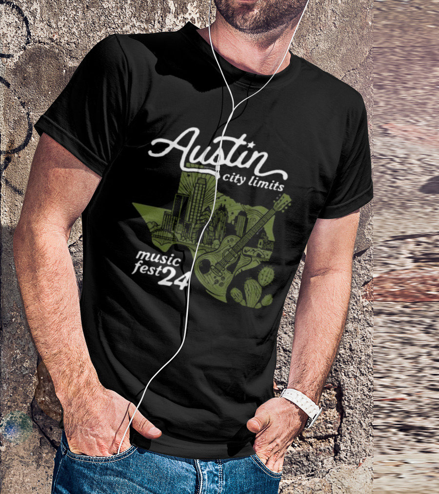 Austin City Limits Music Fest 24 Texas Skyline And Guitar Cactus T-Shirt