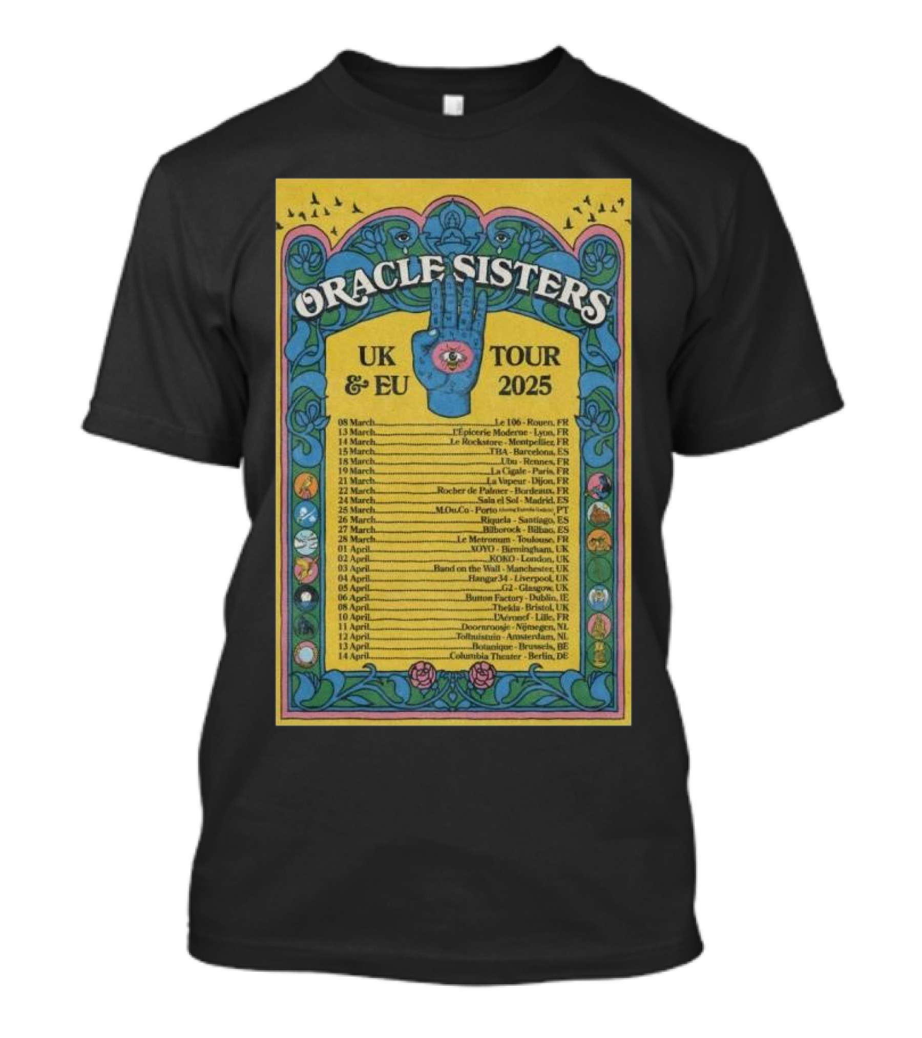 Oracle Sisters UK And EU Tour 2025 Vintage Psychedelic Poster With Dates And Locations T-Shirt