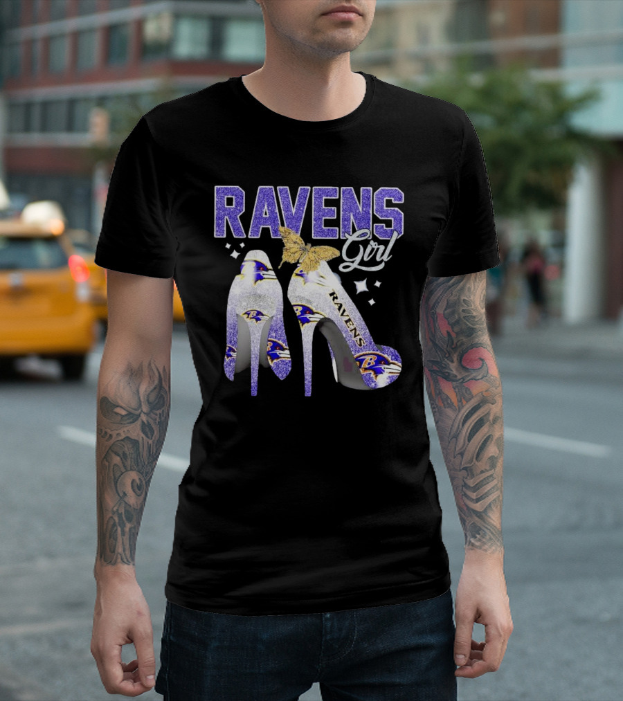 Ravens Girl High Heels Baltimore Ravens Butterfly Stars T-Shirt