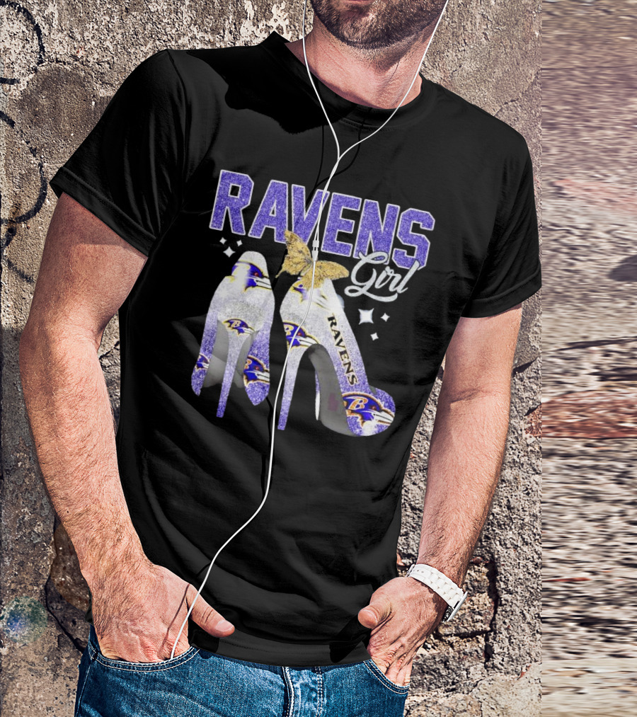 Ravens Girl High Heels Baltimore Ravens Butterfly Stars T-Shirt