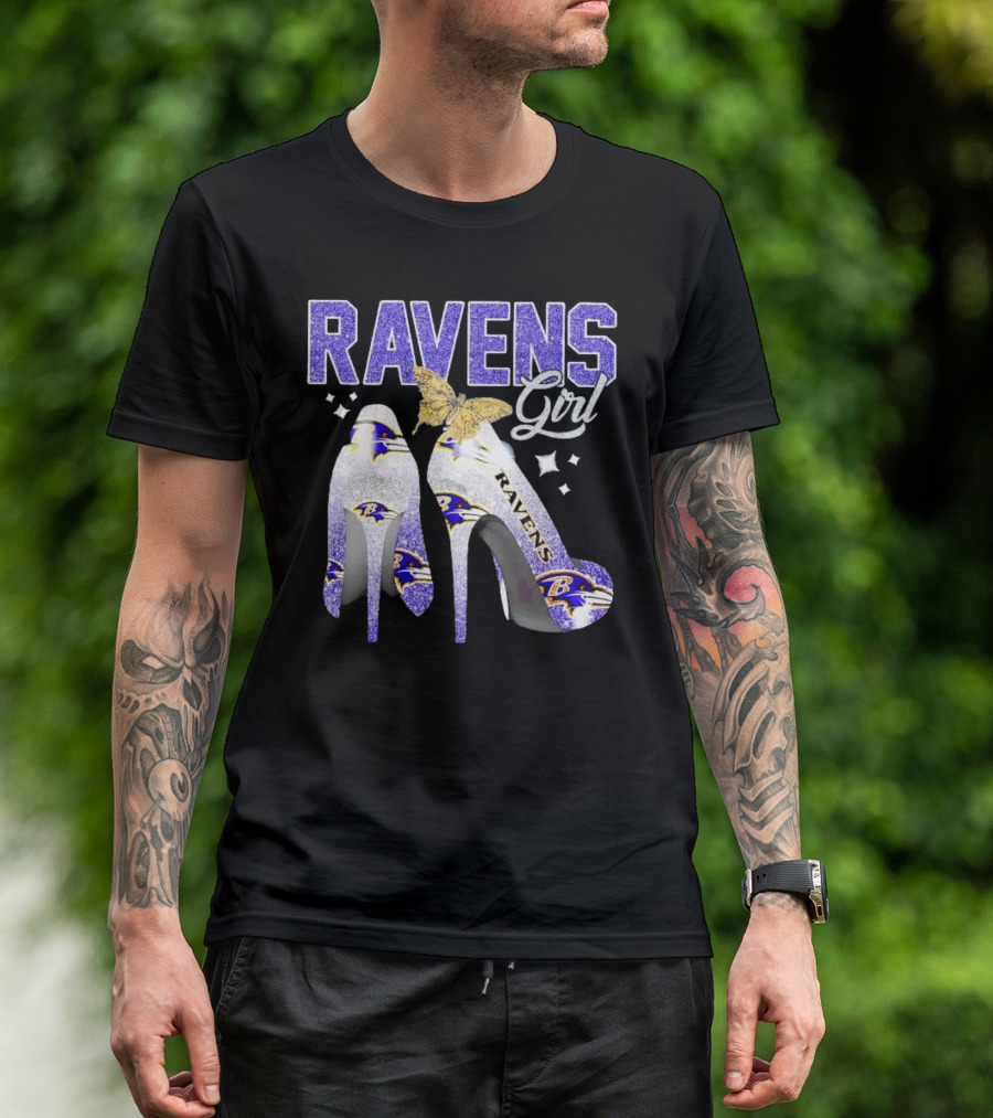 Ravens Girl High Heels Baltimore Ravens Butterfly Stars T-Shirt