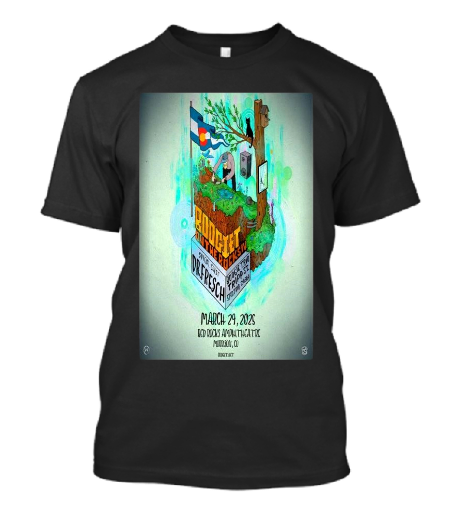Boogie King Gizzard March 29 2025 Red Rocks Amphitheatre Morrison CO Special Guest Dr. Fresch Eprom Tripzy Leary Ghost Note T-Shirt