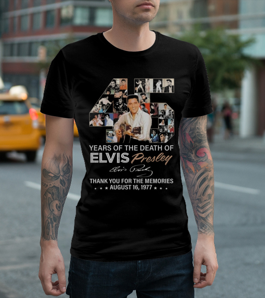 45 Years of the Death of Elvis Presley Thank You for the Memories August 16 1977 T-Shirt