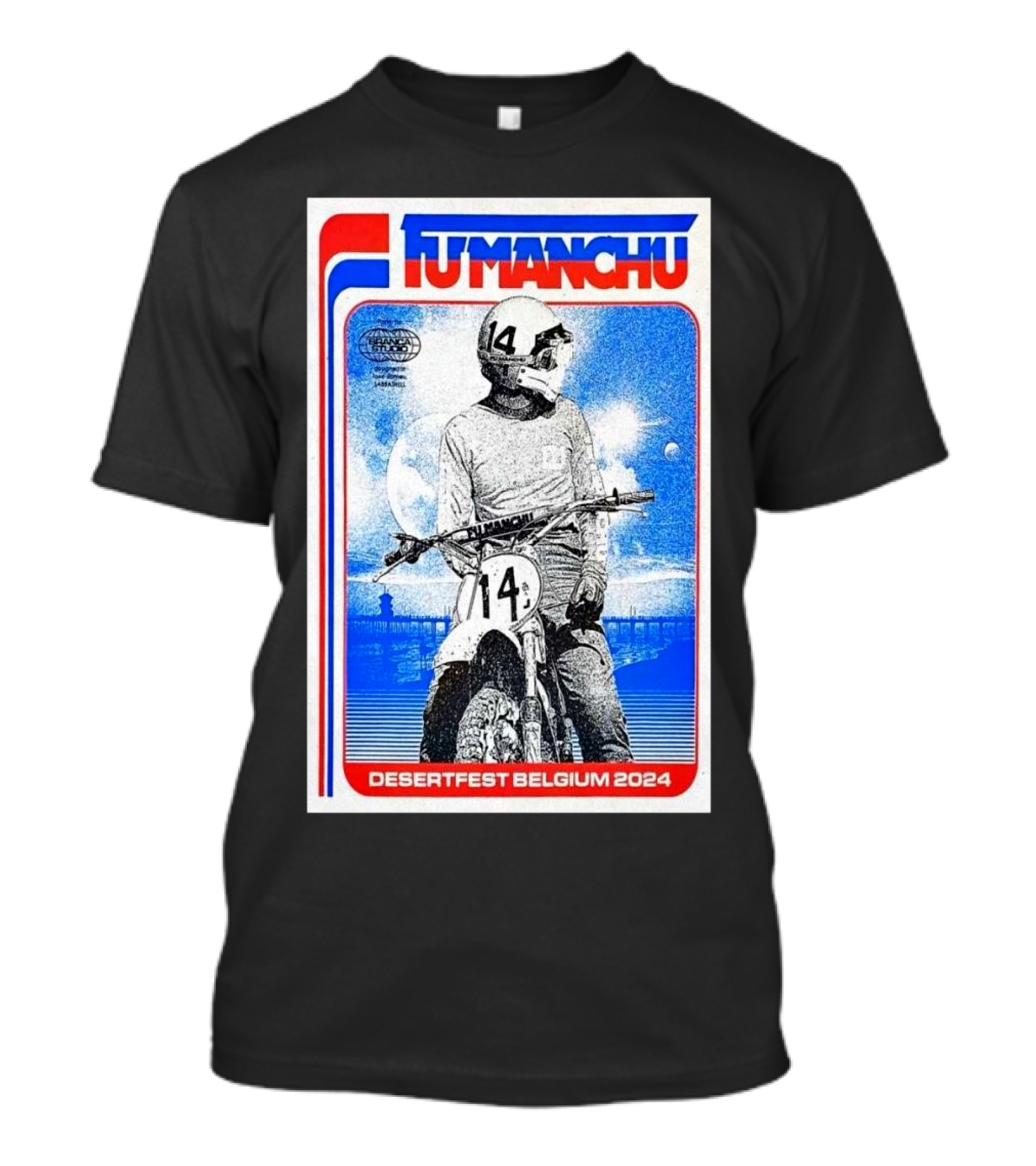 Fu Manchu Motorcycle Rider Desertfest Belgium 2024 Retro T-Shirt