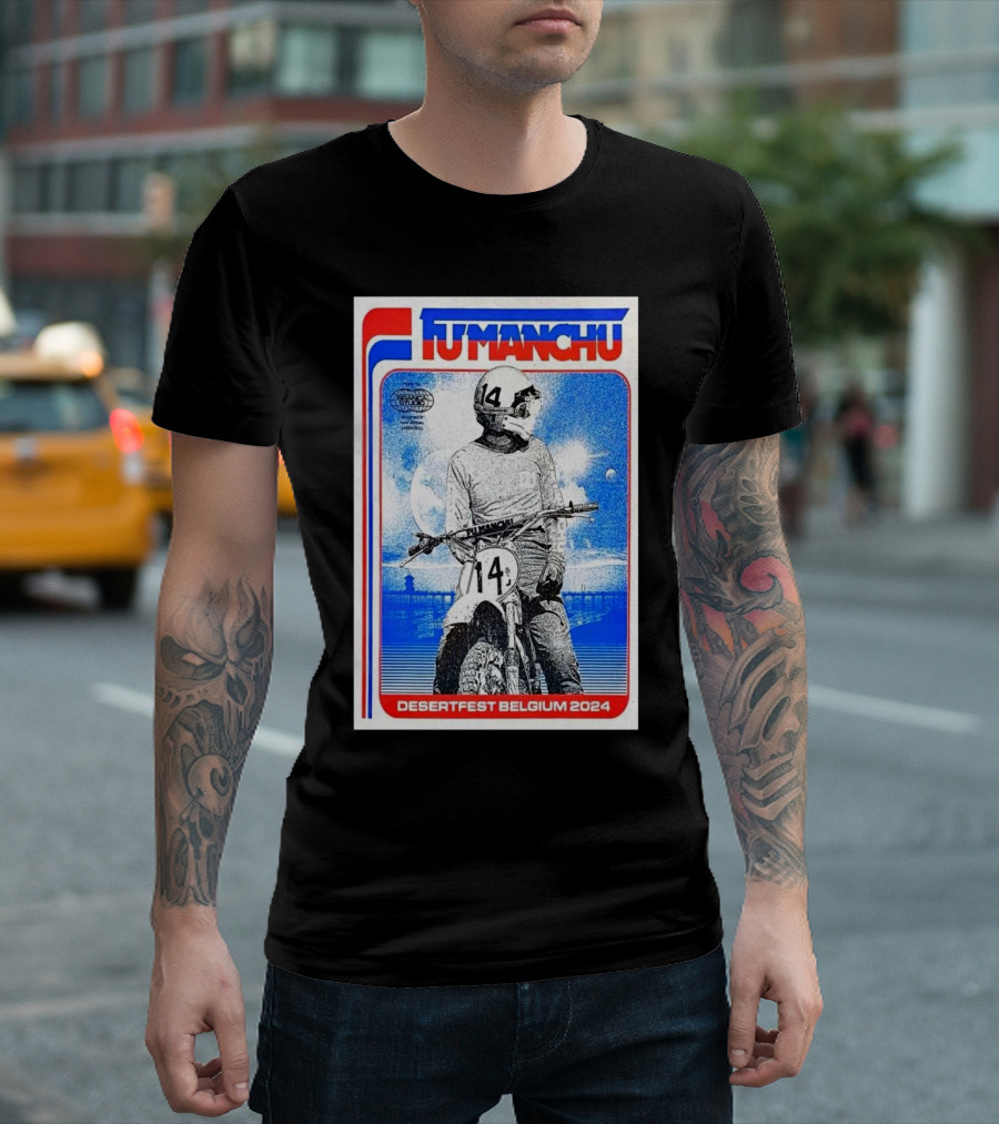 Fu Manchu Motorcycle Rider Desertfest Belgium 2024 Retro T-Shirt