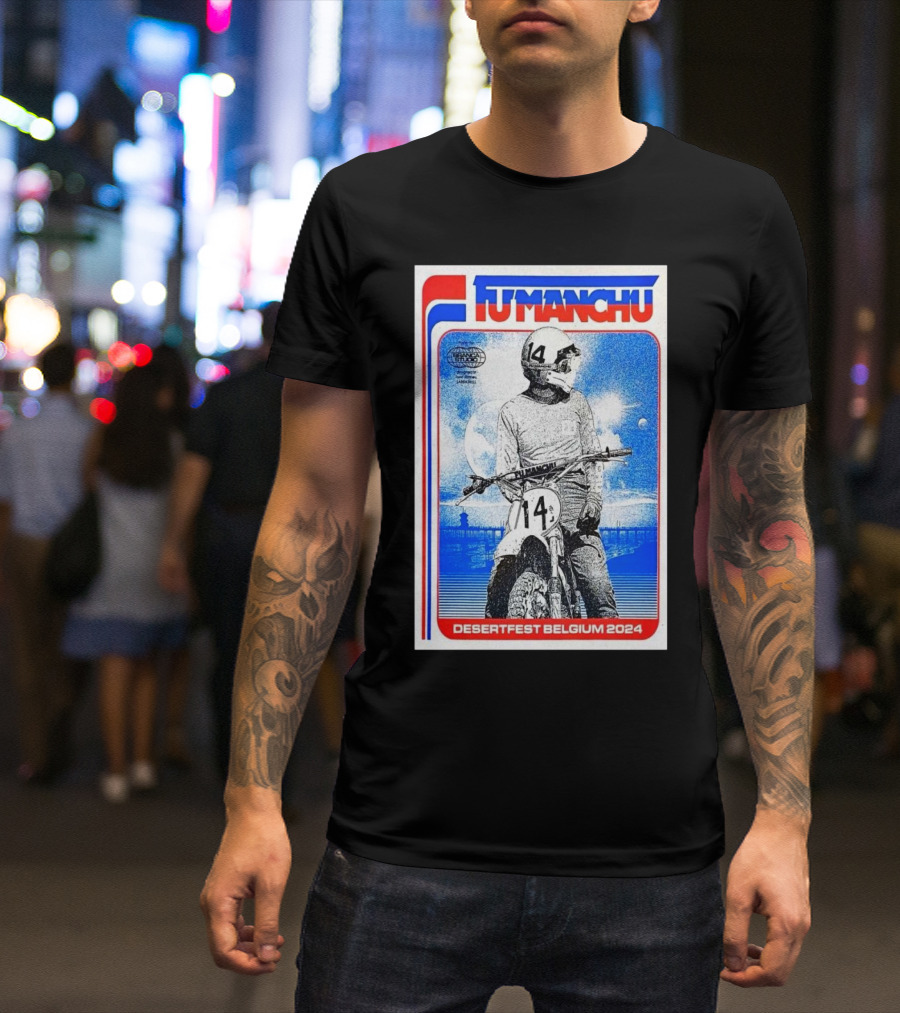 Fu Manchu Motorcycle Rider Desertfest Belgium 2024 Retro T-Shirt