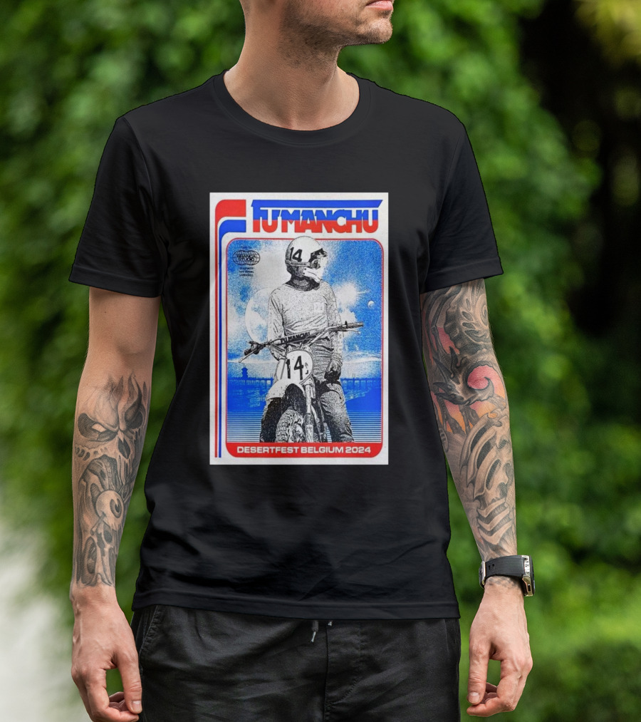 Fu Manchu Motorcycle Rider Desertfest Belgium 2024 Retro T-Shirt