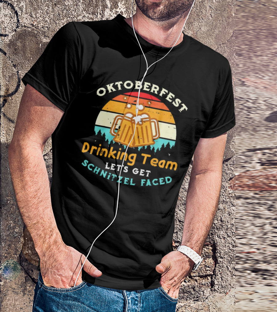 Oktoberfest Drinking Team Let's Get Schnitzel Faced Retro Beer Mugs T-Shirt