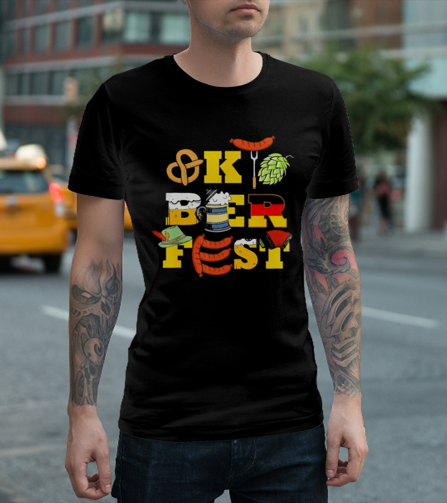 Oktoberfest Germany Beer Pretzel Sausage Hat Lederhosen BBQ T-Shirt