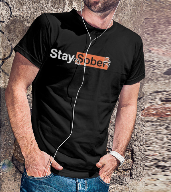 Stay Sober Skeleton Hands Peeling Text T-Shirt