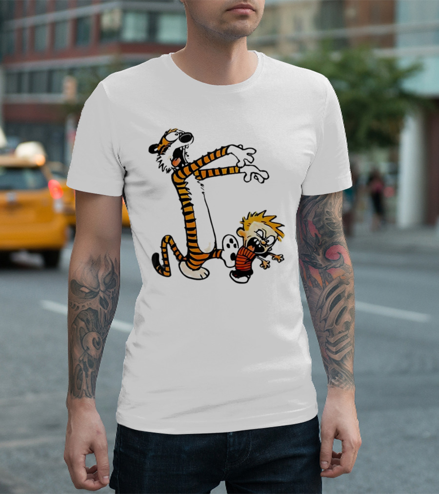 Calvin And Hobbes Playing Zombies Comic Characters Fun T-Shirt