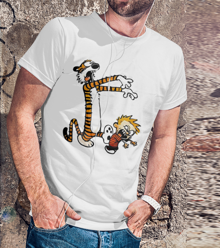 Calvin And Hobbes Playing Zombies Comic Characters Fun T-Shirt