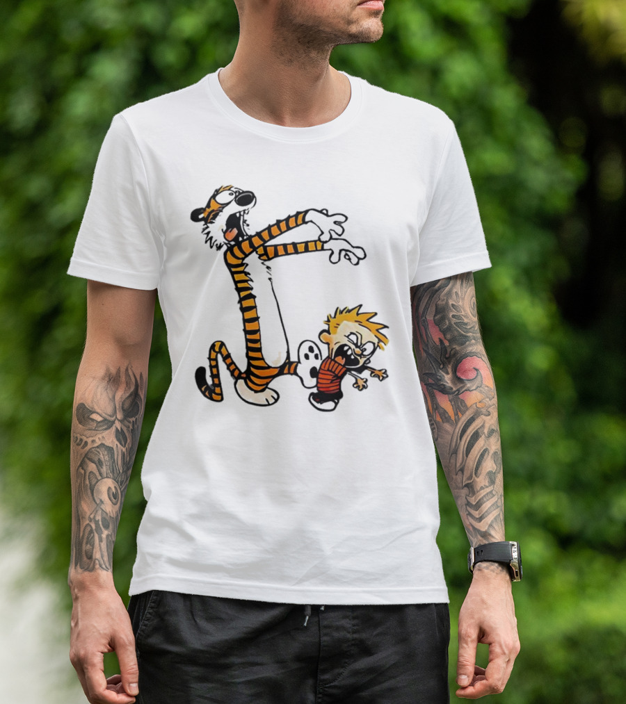 Calvin And Hobbes Playing Zombies Comic Characters Fun T-Shirt