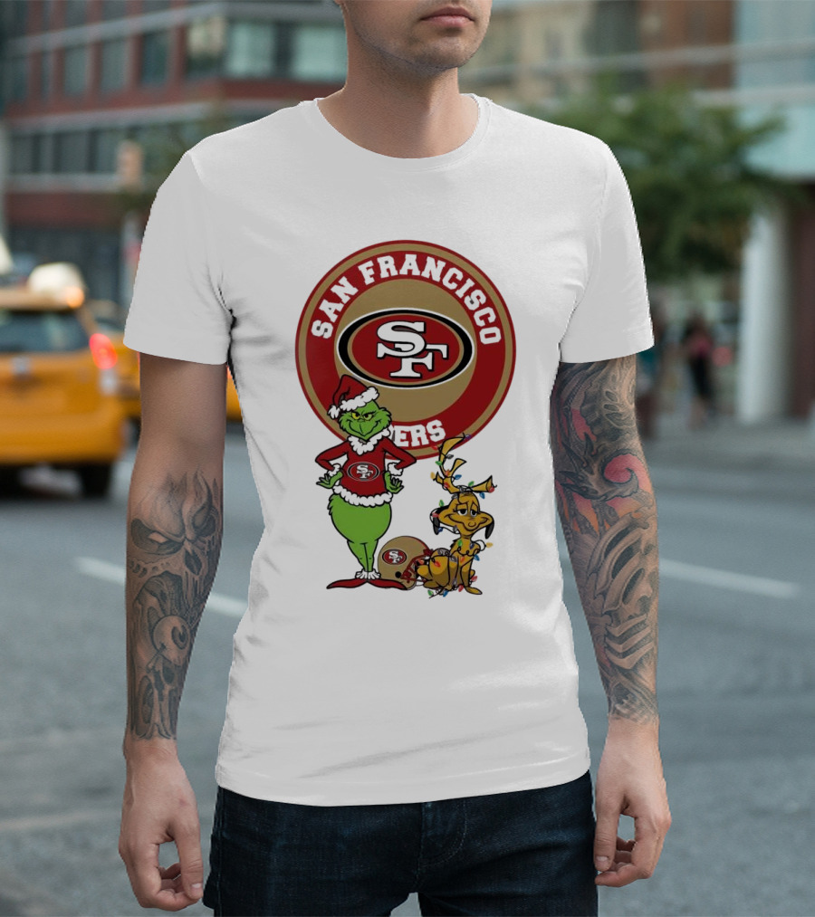 San Francisco 49ers Grinch and Max Merry Christmas T-Shirt