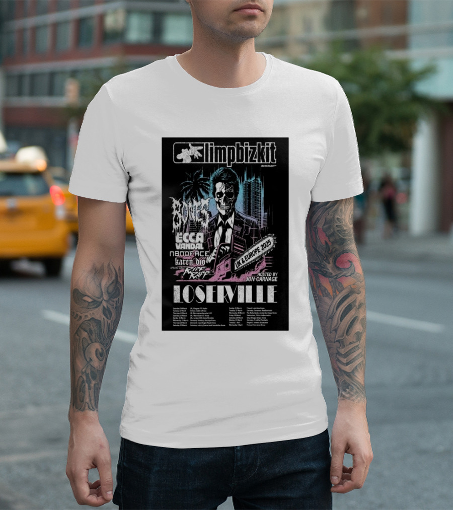 Limp Bizkit Loserville Tour Featuring Bones and Ecca Vandal UK and Europe 2025 T-Shirt