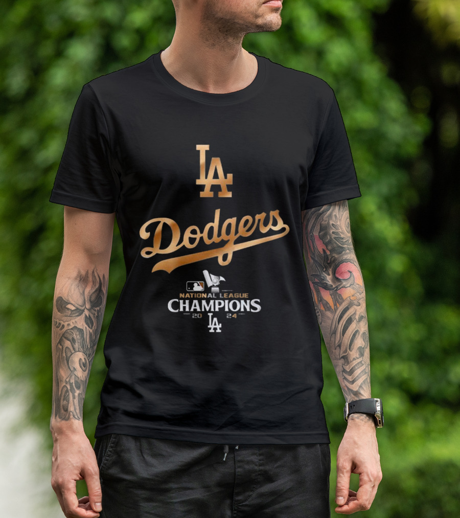 Los Angeles Dodgers LA 2024 National League Champions Gold Dodgers T-Shirt