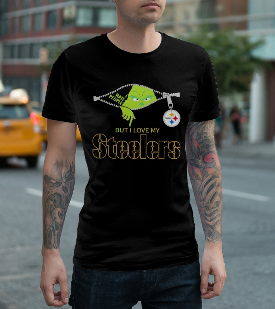 I Hate People But I Love My Pittsburgh Steelers Christmas Grinch Zip Steel Curtain T-Shirt