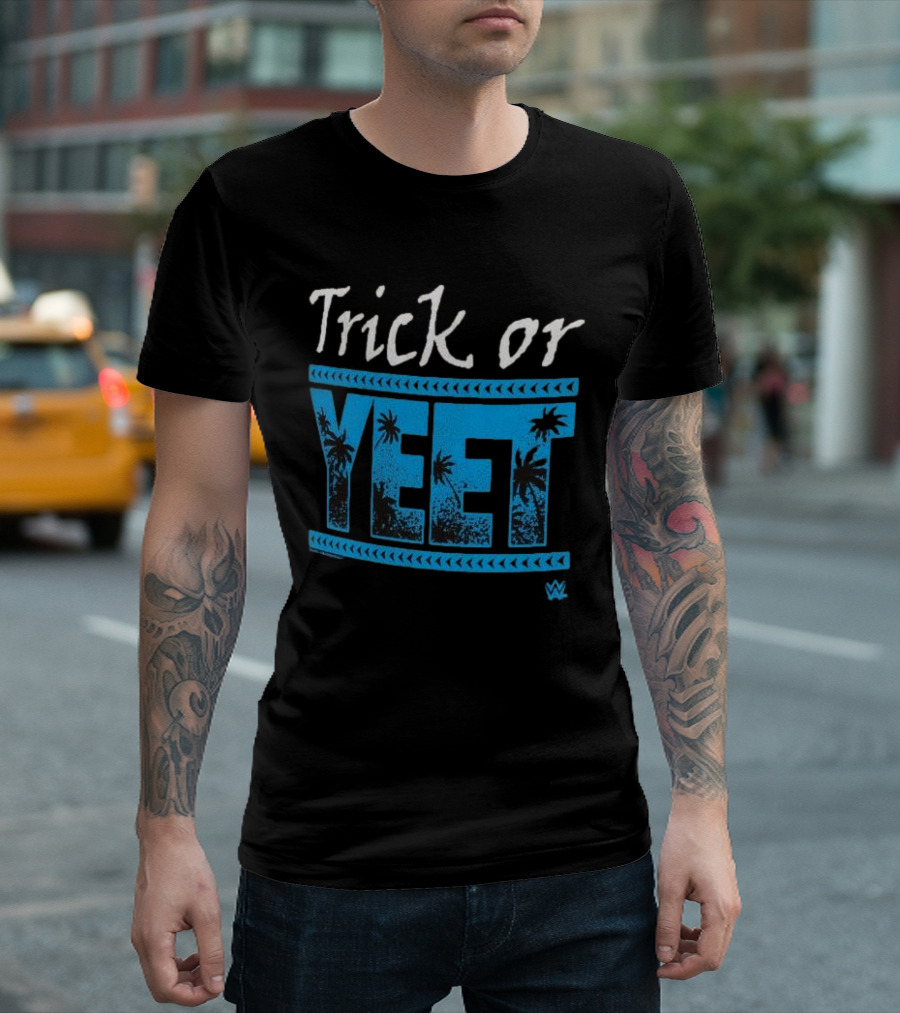 Trick or Yeet WWE Halloween Jey Uso Palm Trees T-Shirt
