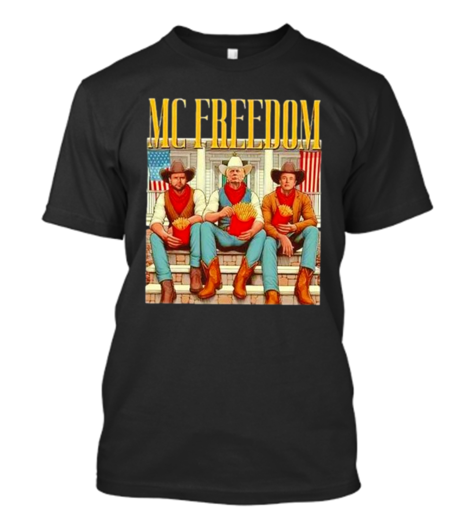 McFreedom Trump Vance Elon Fries McDonalds Cowboys American Flags T-Shirt