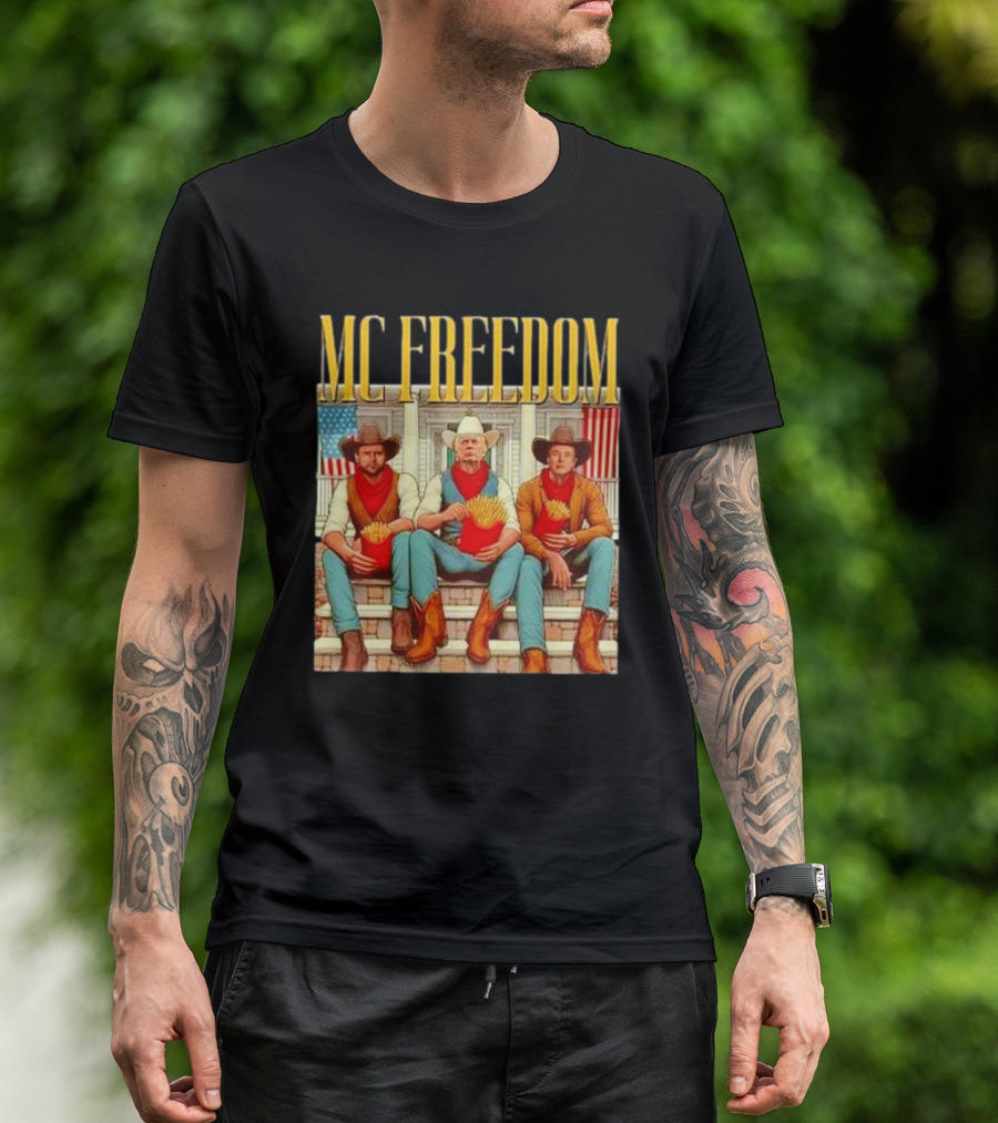 McFreedom Trump Vance Elon Fries McDonalds Cowboys American Flags T-Shirt