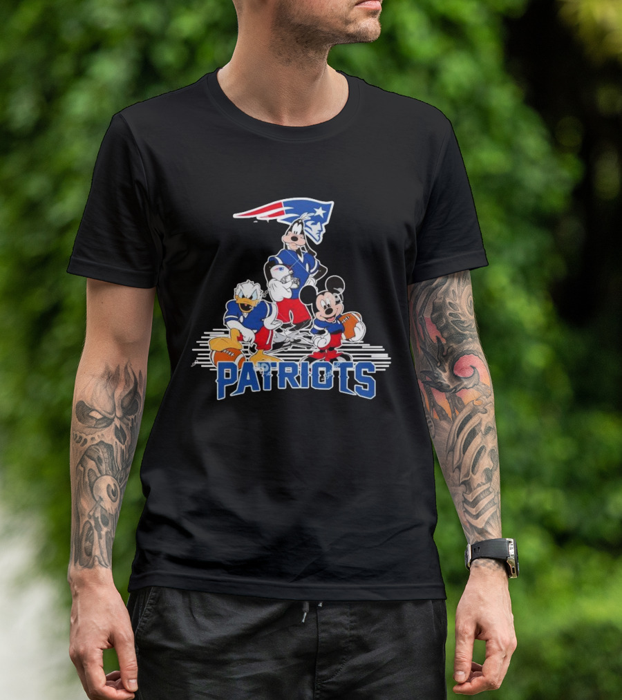 Mickey Donald Goofy Patriots Football Disney Crossover T-Shirt