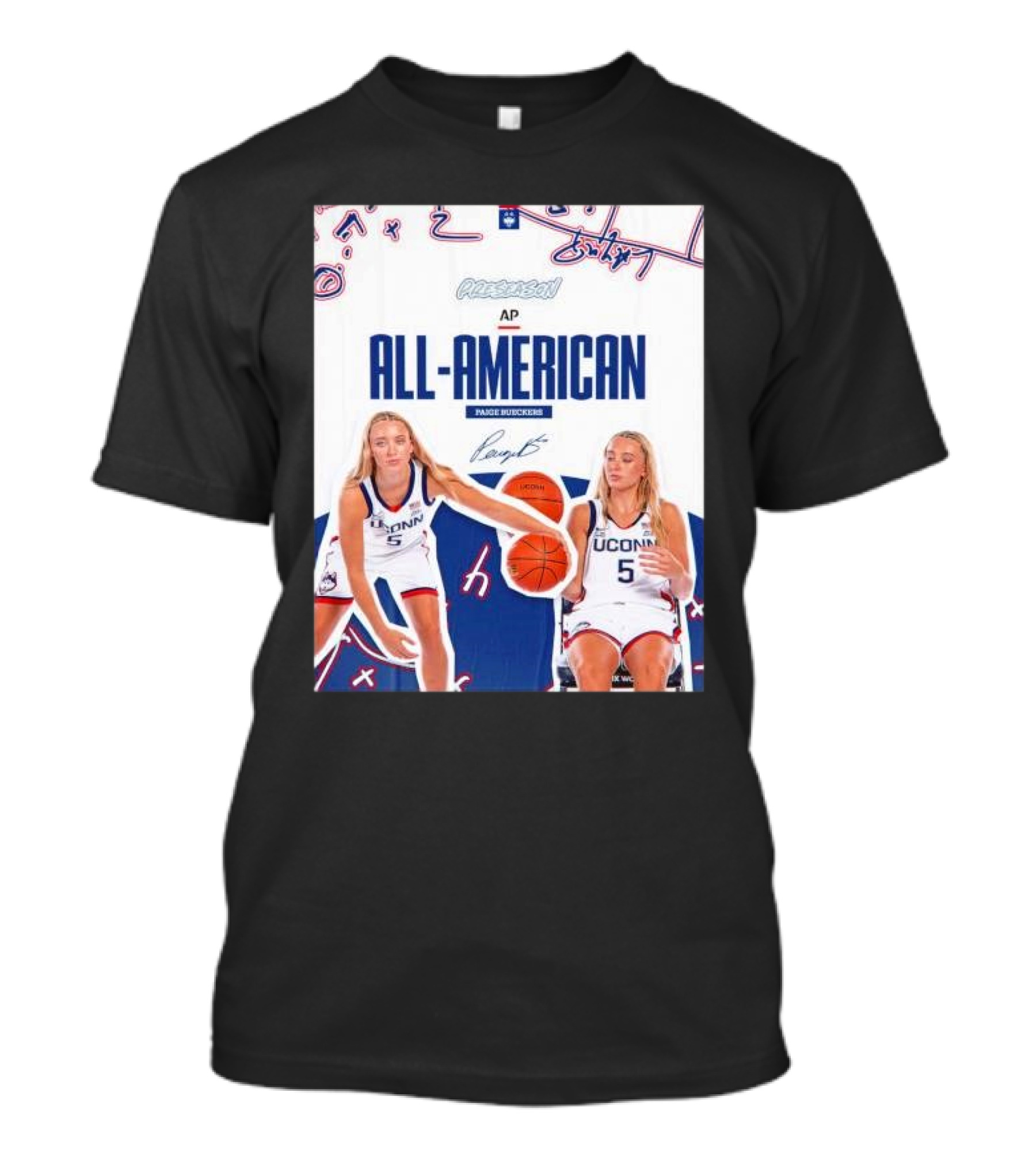Paige Bueckers UConn Huskies AP All-American Signature Basketball T-Shirt