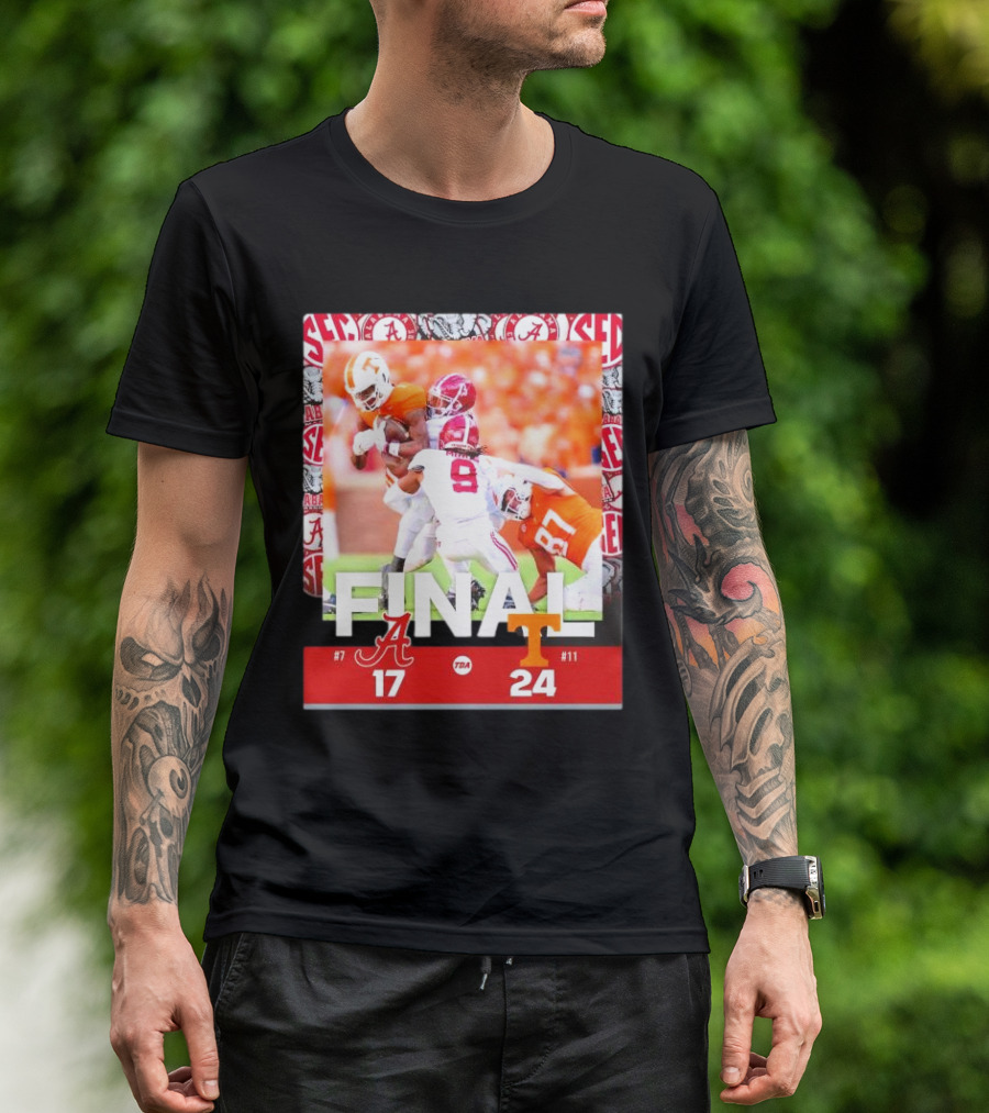 Final Score Alabama Crimson Tide 17 Tennessee Volunteers 24 T-Shirt