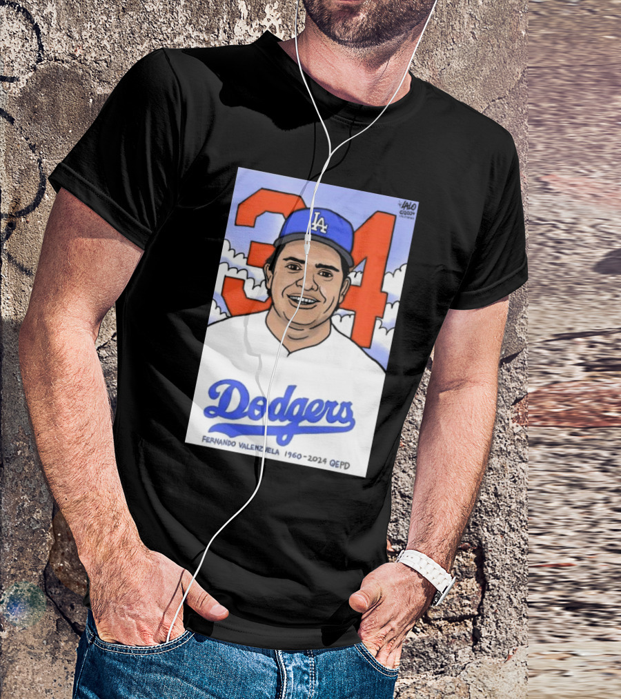 RIP Fernando Valenzuela 1960-2024 LA Dodgers QEPD Cartoon 34 T-Shirt