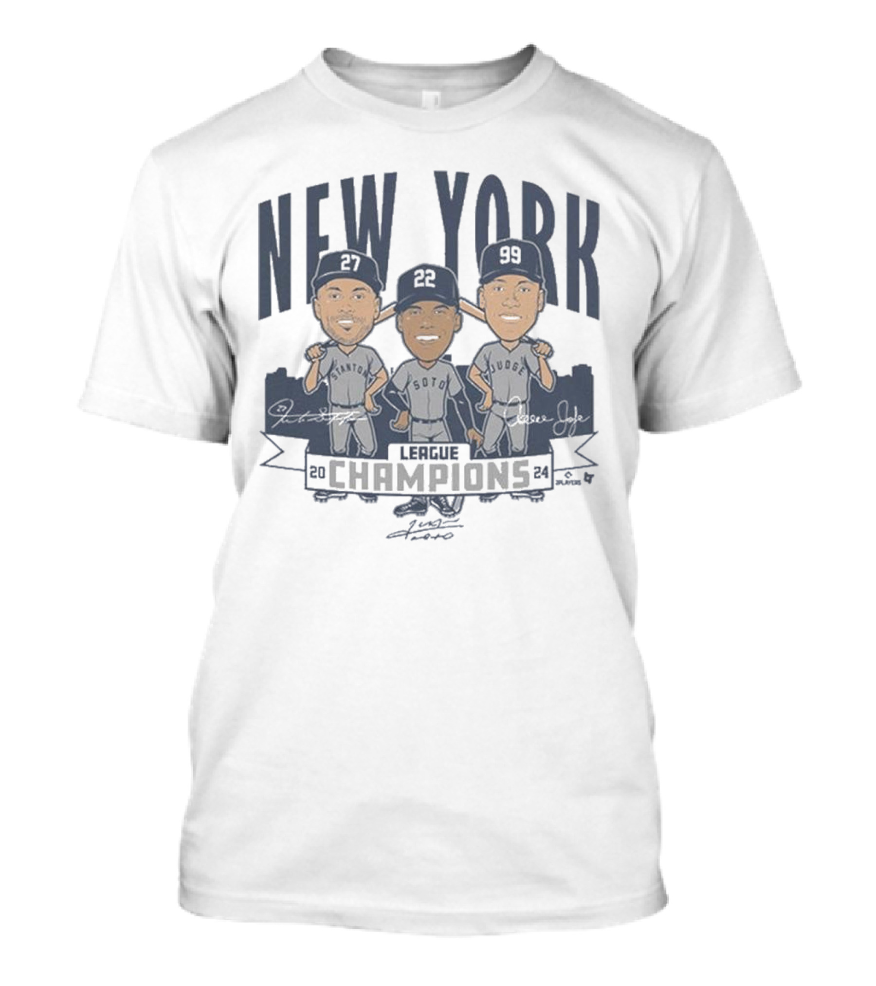 New York League Champions 2024 Stanton Soto Judge Caricatures Signatures T-Shirt
