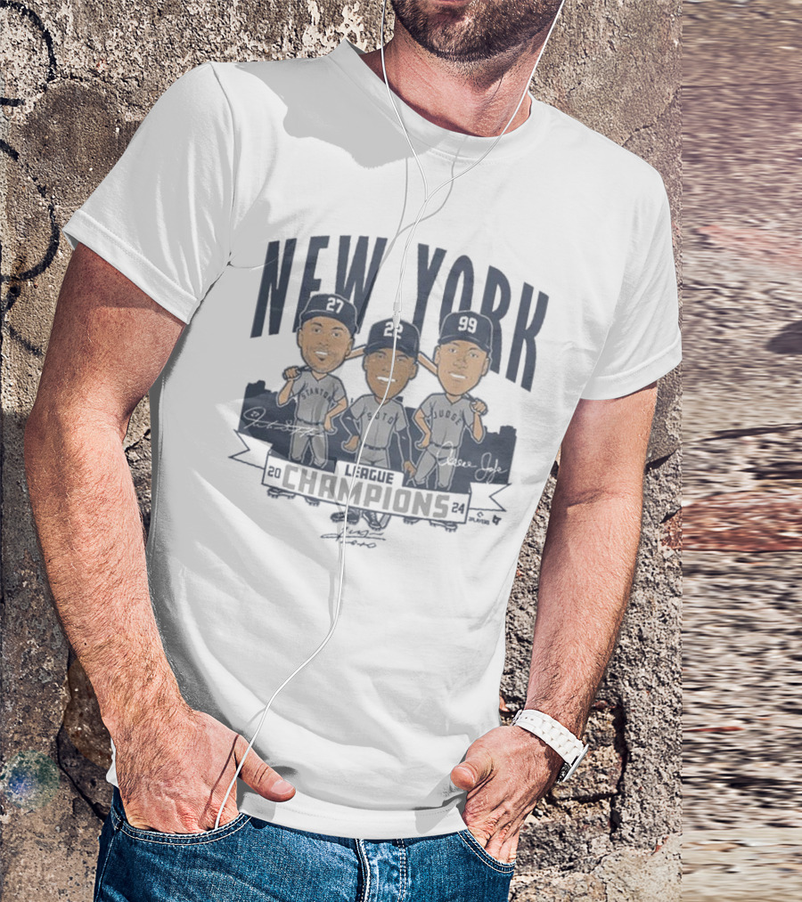 New York League Champions 2024 Stanton Soto Judge Caricatures Signatures T-Shirt