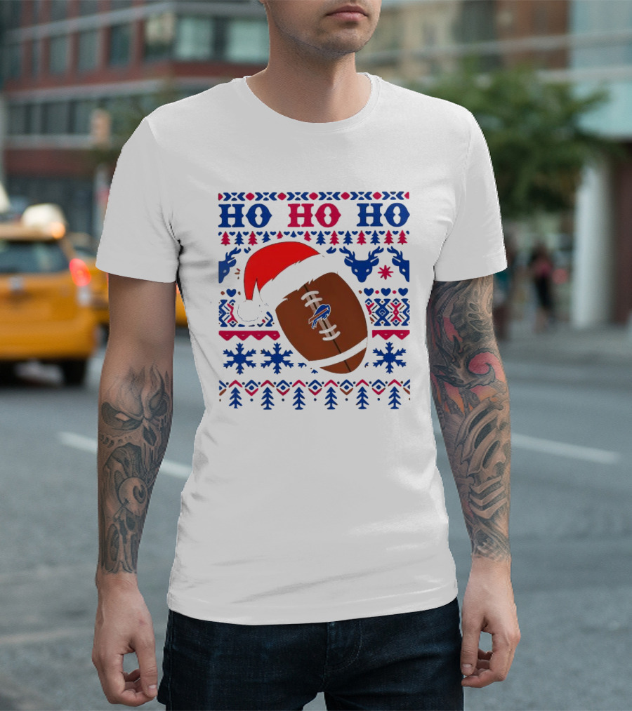 NFL Buffalo Bills Ho Ho Ho Christmas 2024 Santa Claus Football T-Shirt