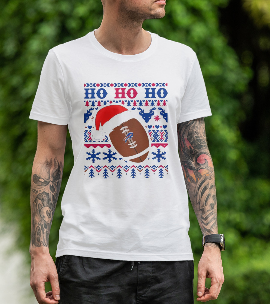 NFL Buffalo Bills Ho Ho Ho Christmas 2024 Santa Claus Football T-Shirt