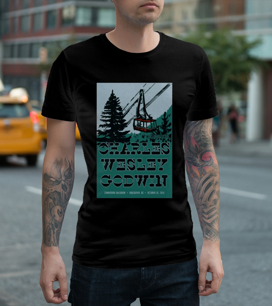 Charles Wesley Godwin With Jesus / Practice Oct 26, 2024 Vancouver BC Commodore Ballroom Cable Car And Forest Scene T-Shirt