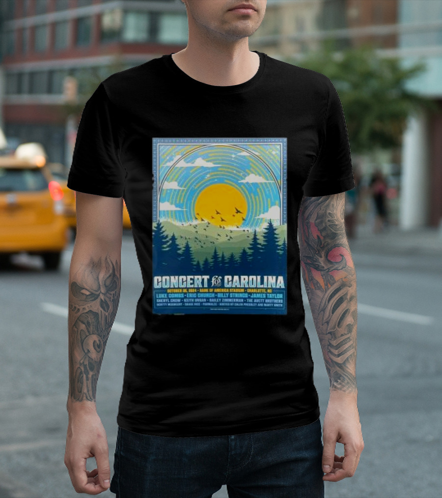 Concert For Carolina Bank of America Stadium Charlotte NC October 26 2024 Luke Combs Eric Church Billy Strings James Taylor T-Shirt