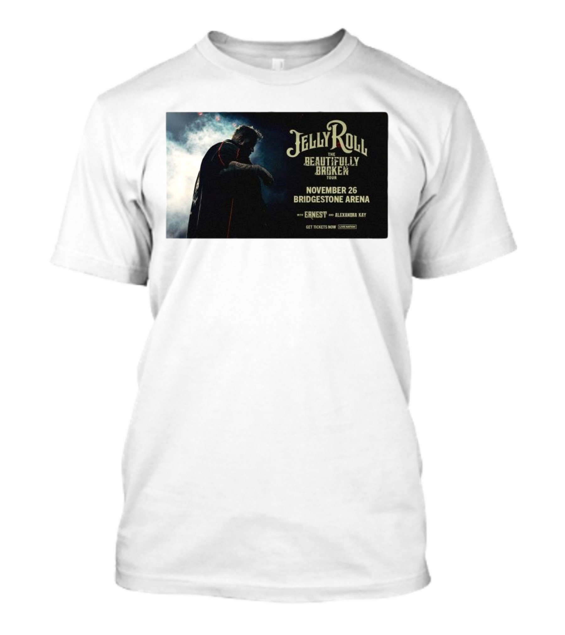Jelly Roll The Beautifully Broken Tour Bridgestone Arena Nashville November 26 With Ernest And Alexandra Kay T-Shirt