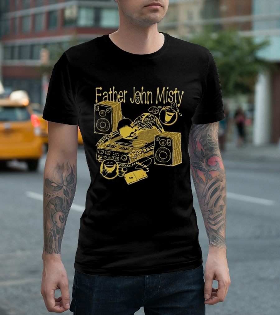 Father John Misty DJ Cartoon Skeleton With Speakers T-Shirt