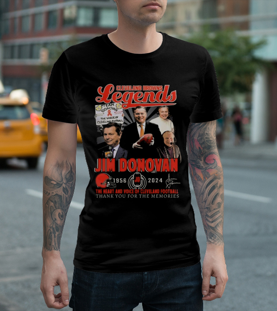 Cleveland Browns Legends Jim Donovan 1956-2024 The Heart And Voice Of Cleveland Football Thank You For The Memories T-Shirt
