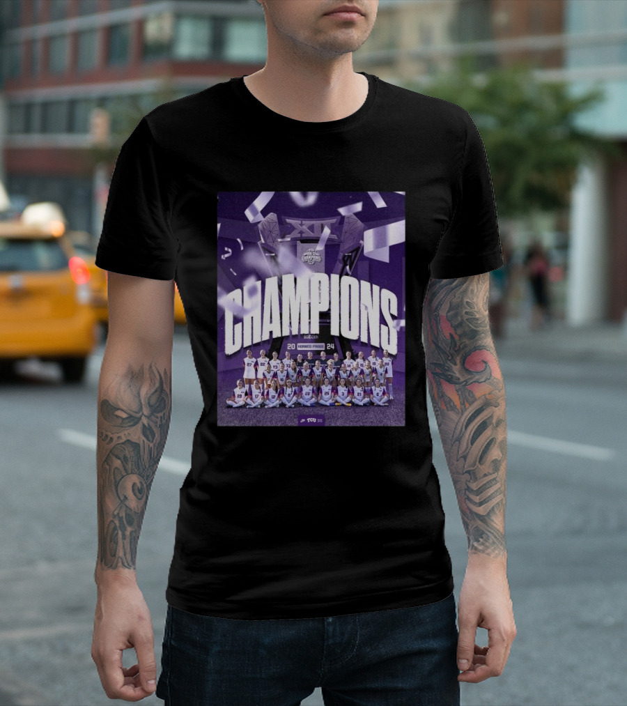 TCU Horned Frogs 2024 Big 12 Champions Team Celebration Purple Background T-Shirt