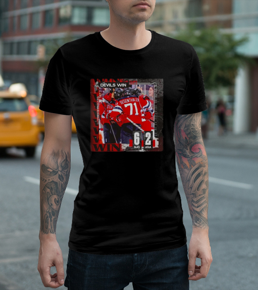 New Jersey Devils Win 6-2 Over Anaheim Ducks NJD vs ANA Game Score T-Shirt