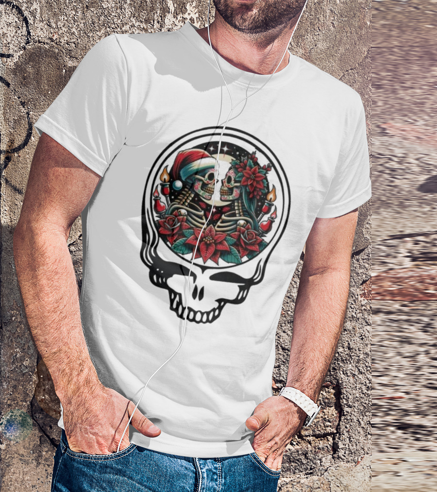 Grateful Dead TLEO Christmas 2024 Skull Santa Skeletons Poinsettia Candles T-Shirt