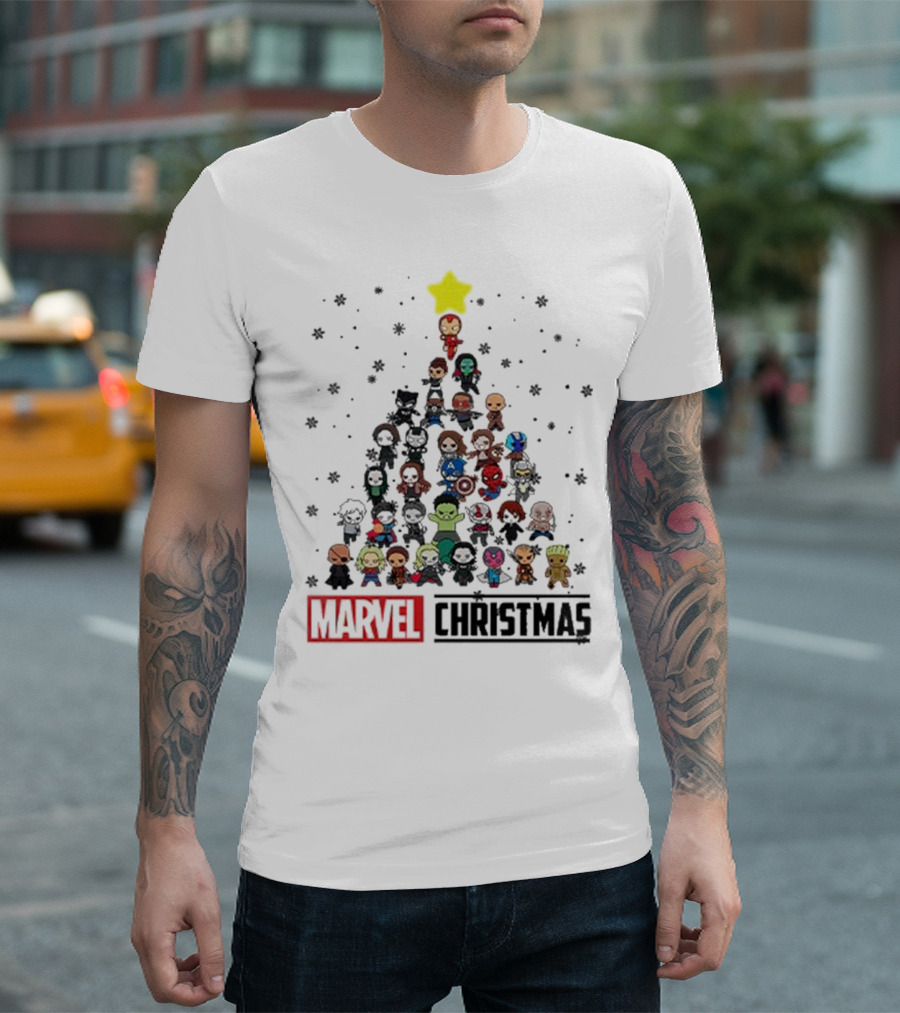 Marvel Christmas Chibi Avengers Characters Tree T-Shirt