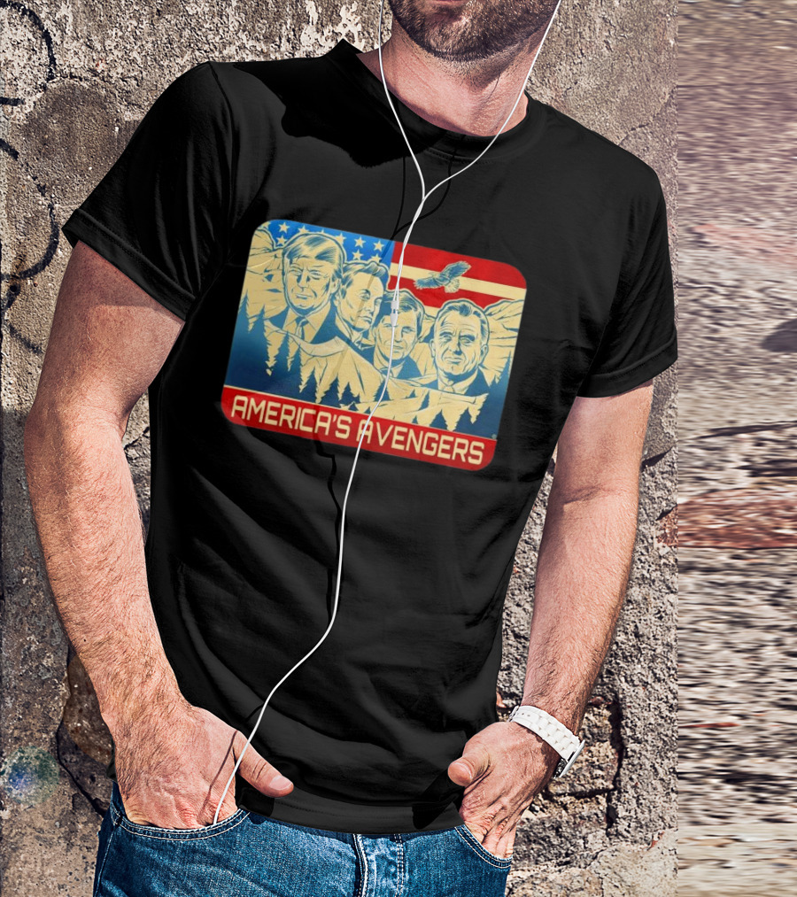 America's Avengers Trump Musk Vance RFK American Flag Eagle Mount Rushmore T-Shirt