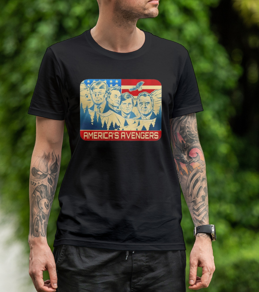 America's Avengers Trump Musk Vance RFK American Flag Eagle Mount Rushmore T-Shirt