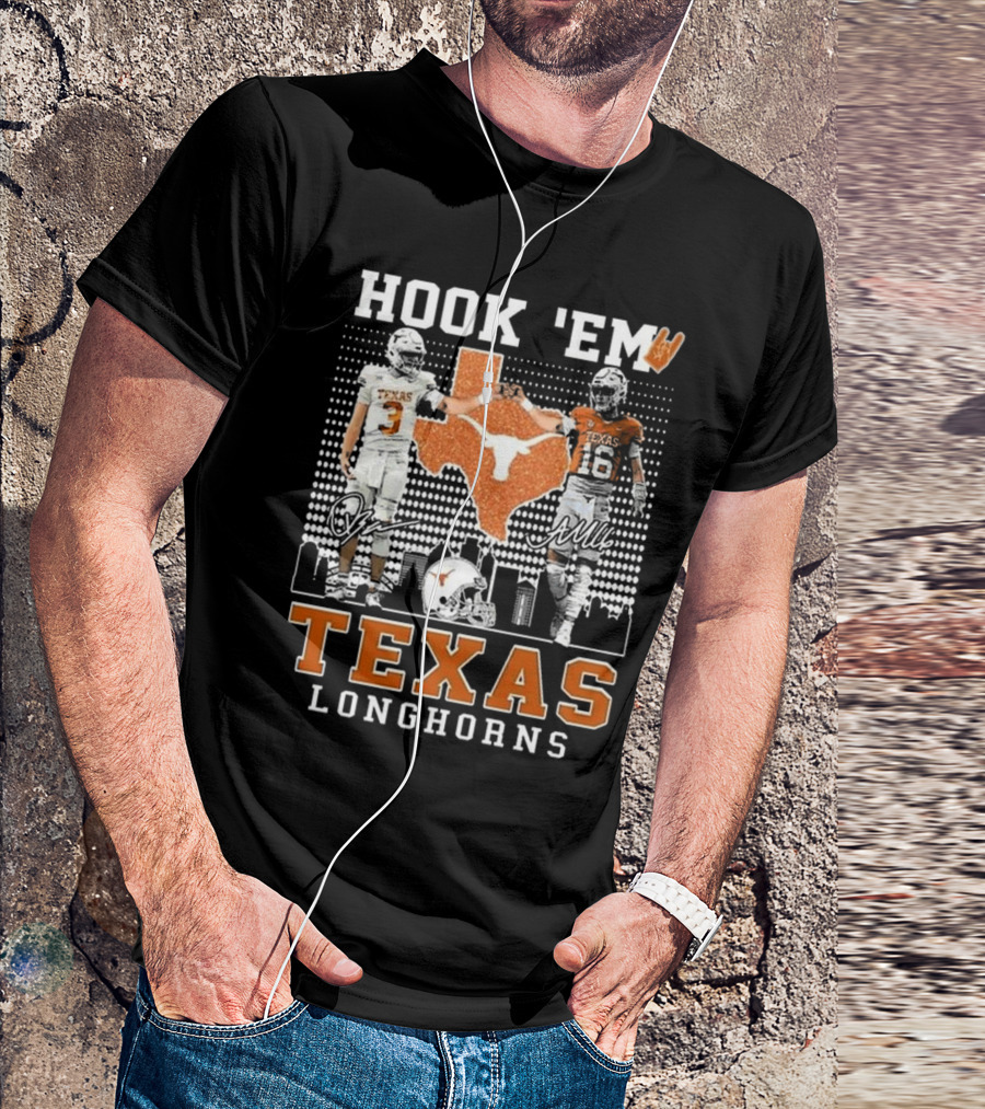 Hook 'Em Texas Longhorns Jordan Whittington Arch Manning Signatures T-Shirt