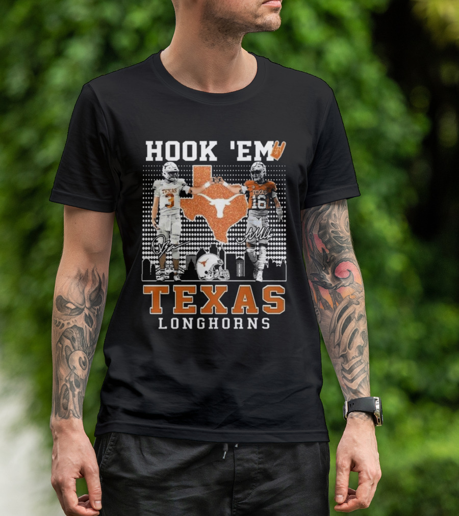 Hook 'Em Texas Longhorns Jordan Whittington Arch Manning Signatures T-Shirt