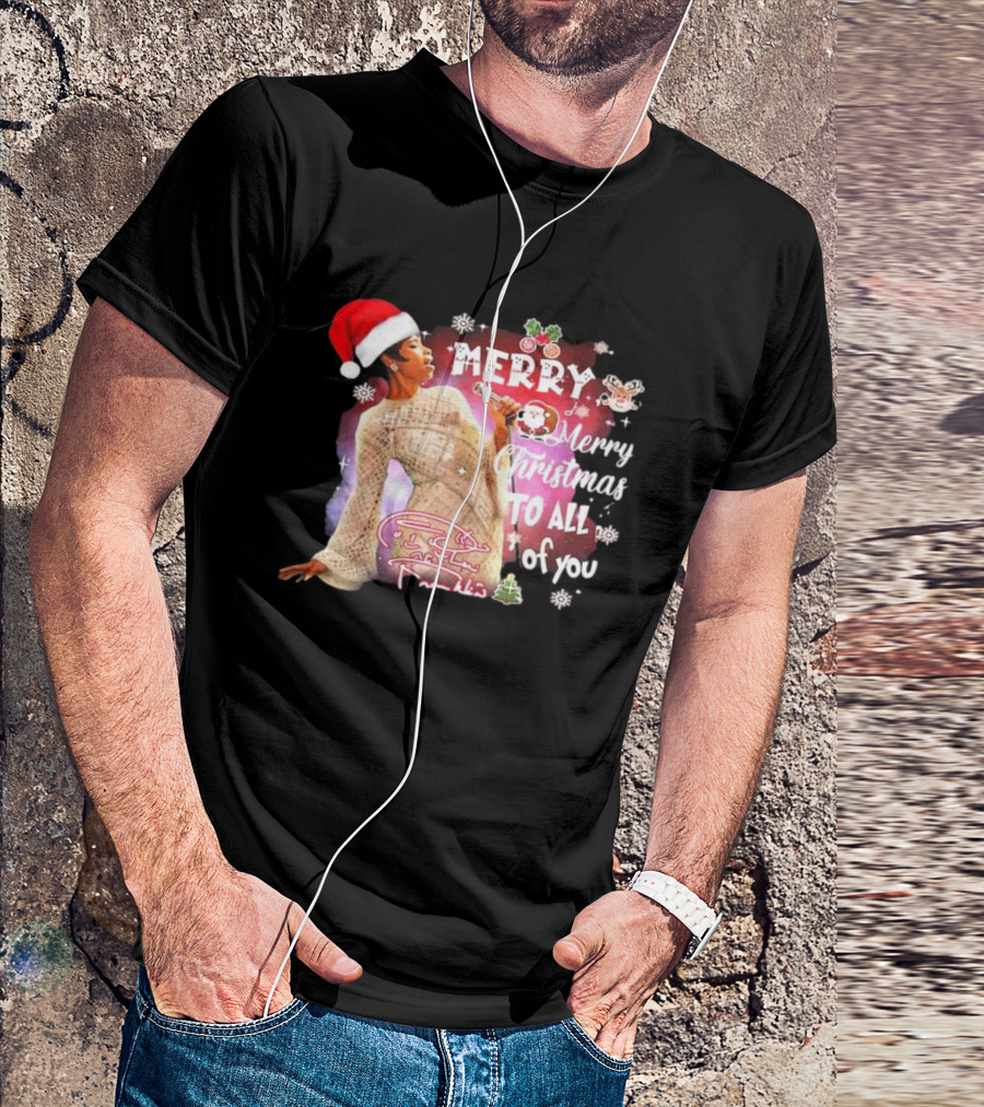 Aretha Franklin Merry Christmas To All Of You Santa Hat Snowflakes T-Shirt