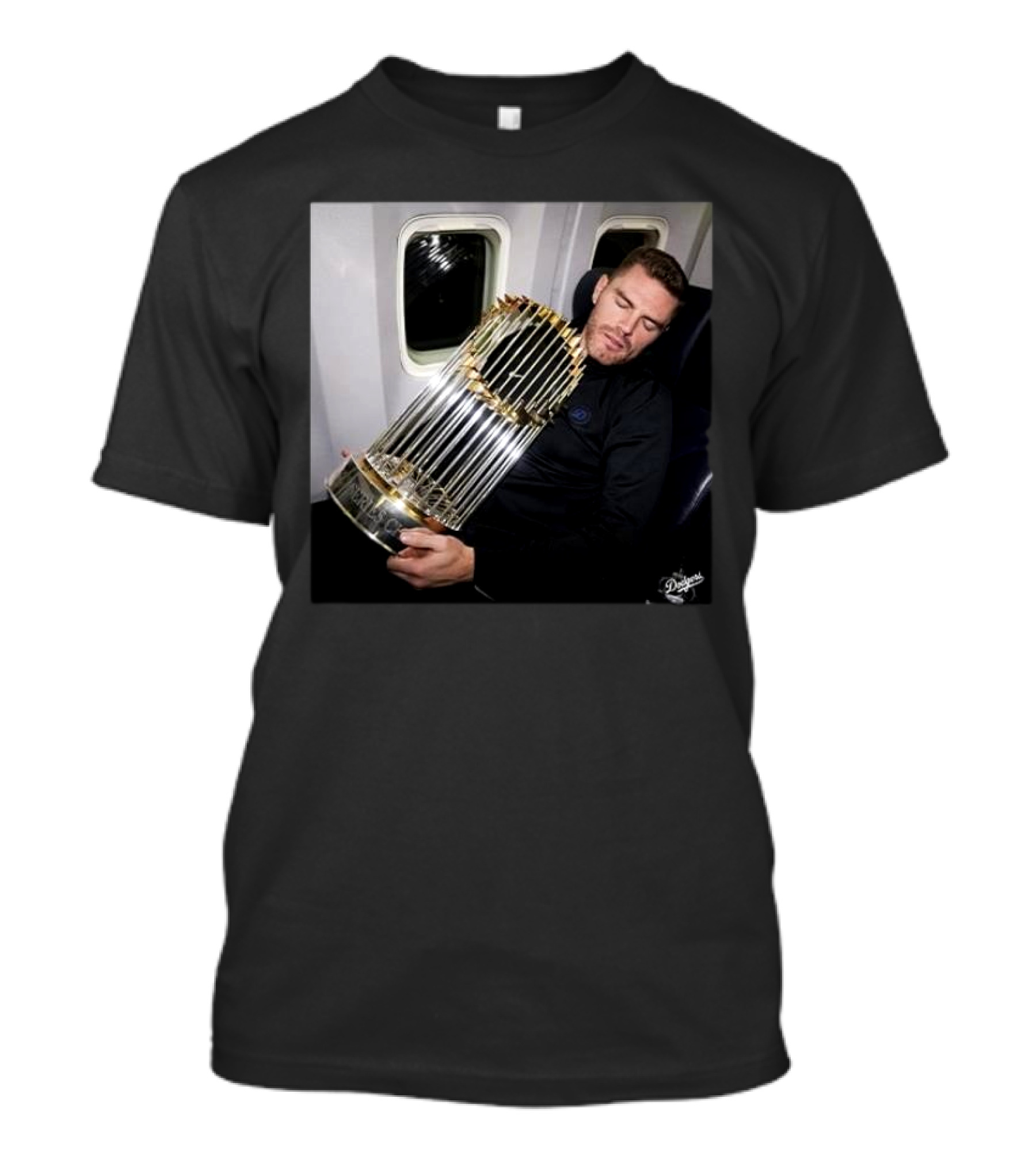 Freddie Freeman Dodgers Sleeping With World Series Trophy Airplane Image T-Shirt