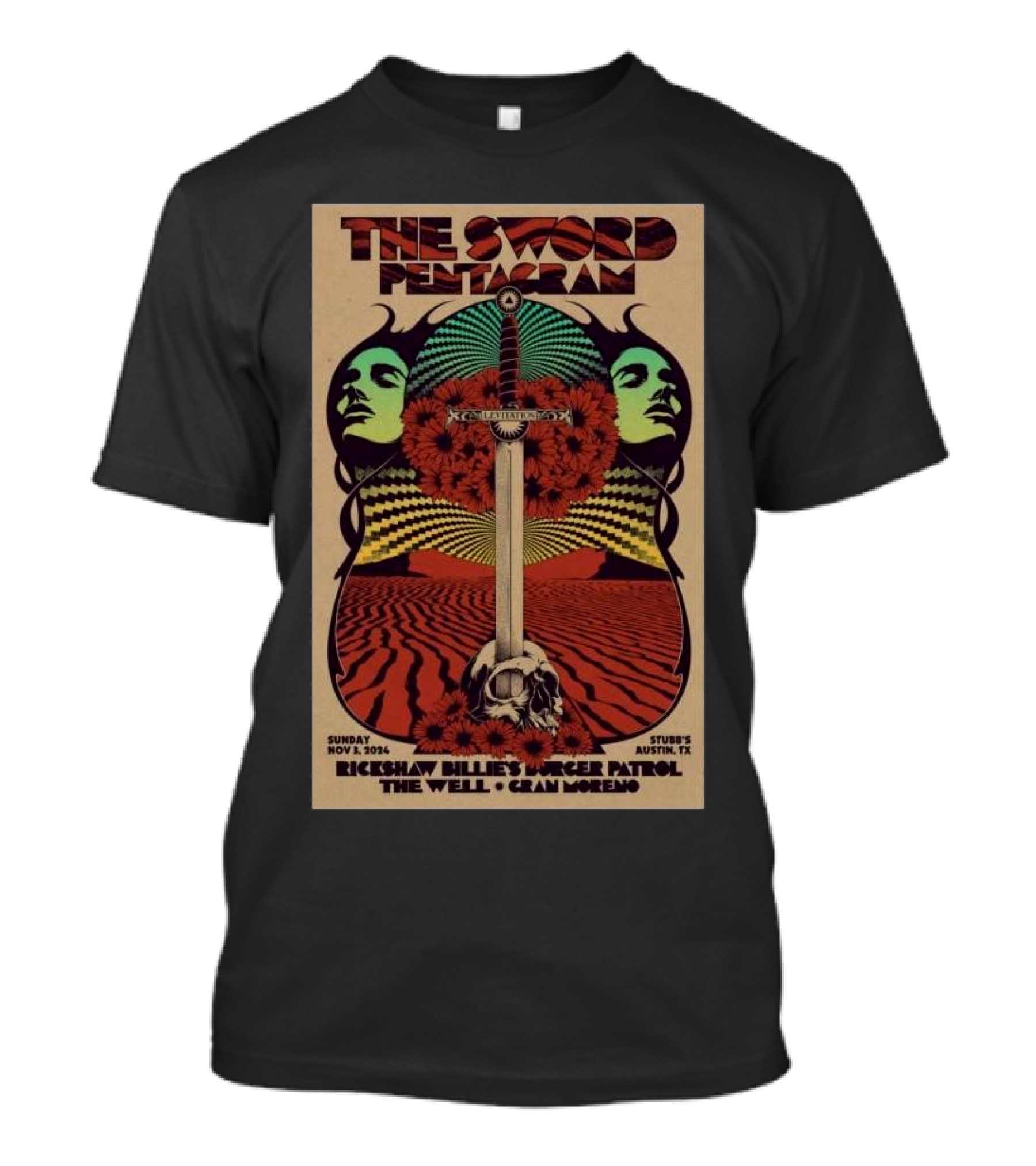 The Sword Pentagram Rickshaw Billie's Burger Patrol The Well Gran Moreno Stubb's Austin TX November 3 T-Shirt