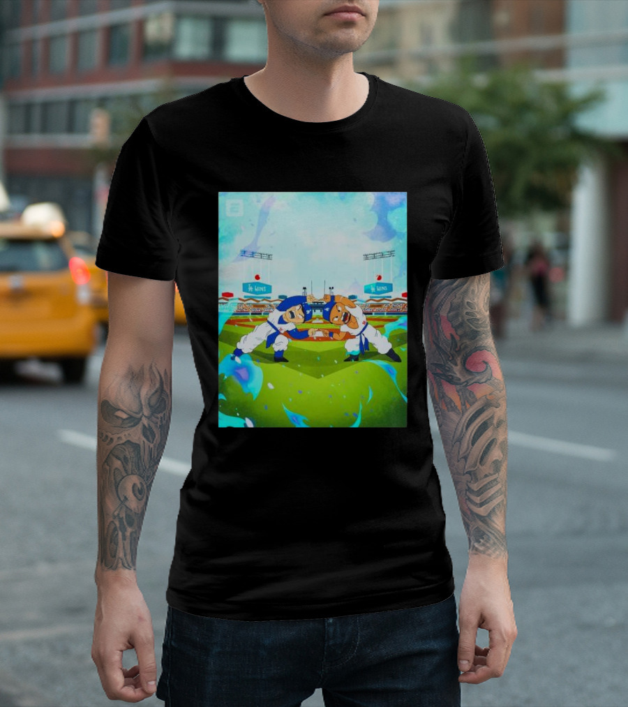 Los Angeles Dodgers 2024 World Series Champions Shohei Ohtani Mookie Betts Fusion Stadium Cartoon T-Shirt